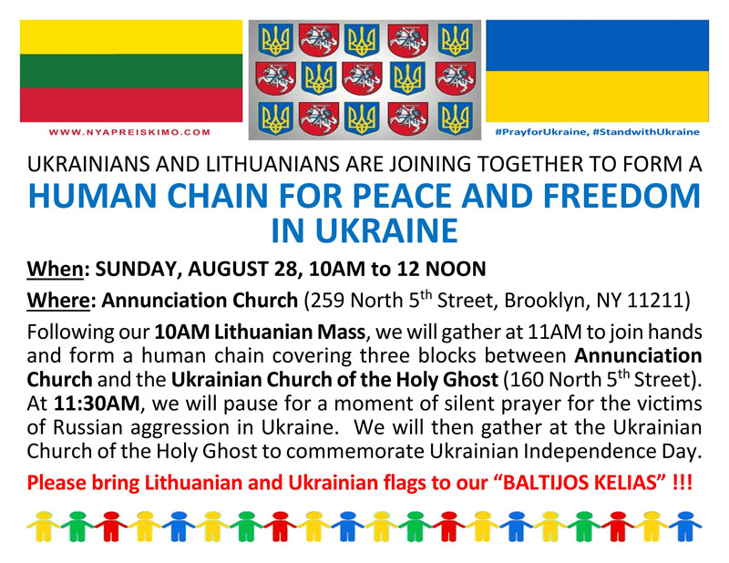 UKRAINIANS AND LITHUANIANS ARE JOINING TOGETHER TO FORM A HUMAN CHAIN FOR PEACE AND FREEDOM IN UKRAINE ON AUG 28, 2022